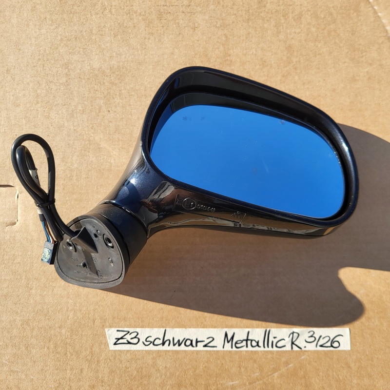 BMW Z3 Roadster + Coupe Seiten Außen Spiegel Glas Motor RECHTS Schwarz Metallic
