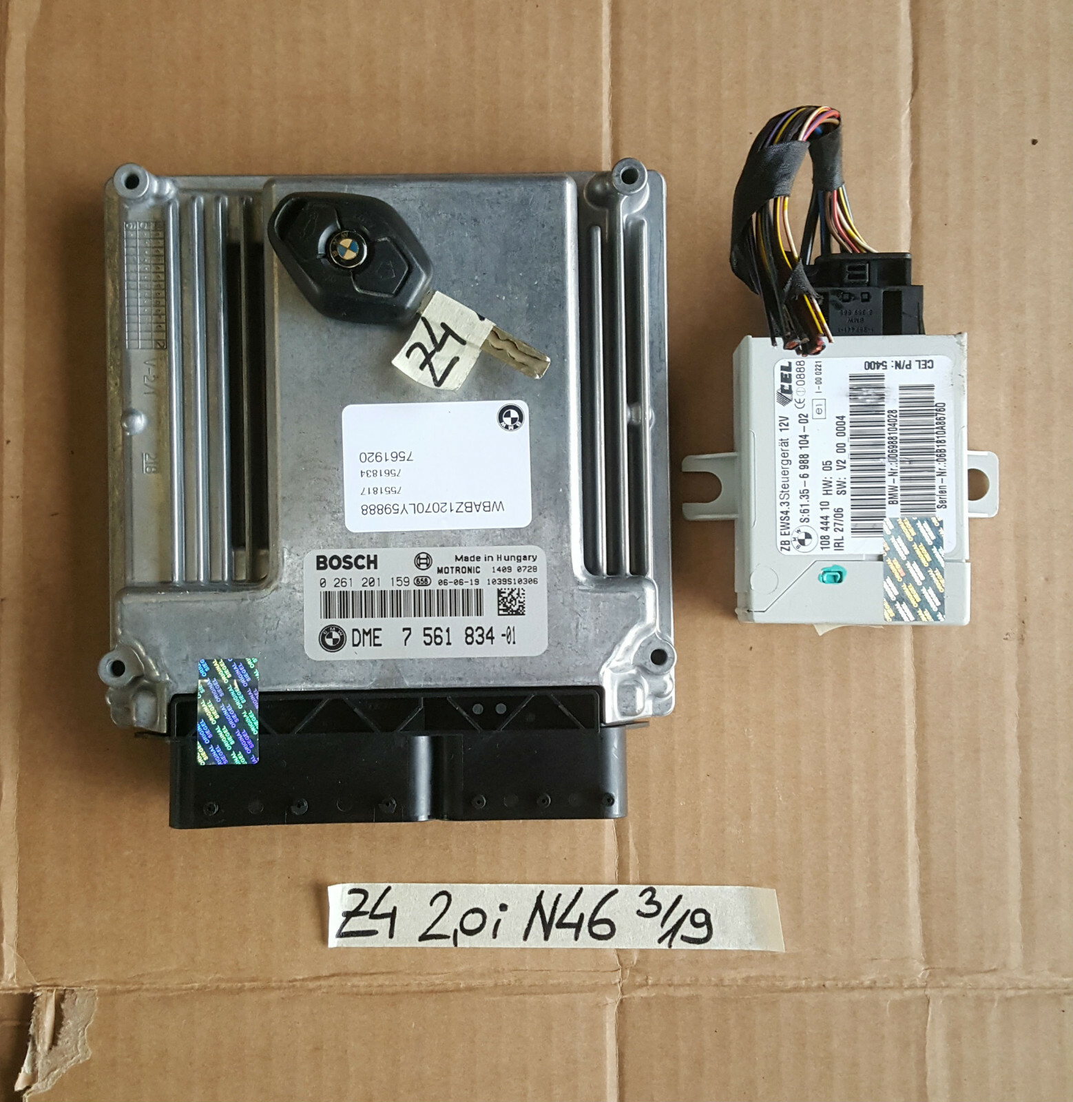 BMW Z4 E85 Motor Steuergerät 7561834 EWS Modul 6988104 + Schlüssel N46 Motor – Bild 1