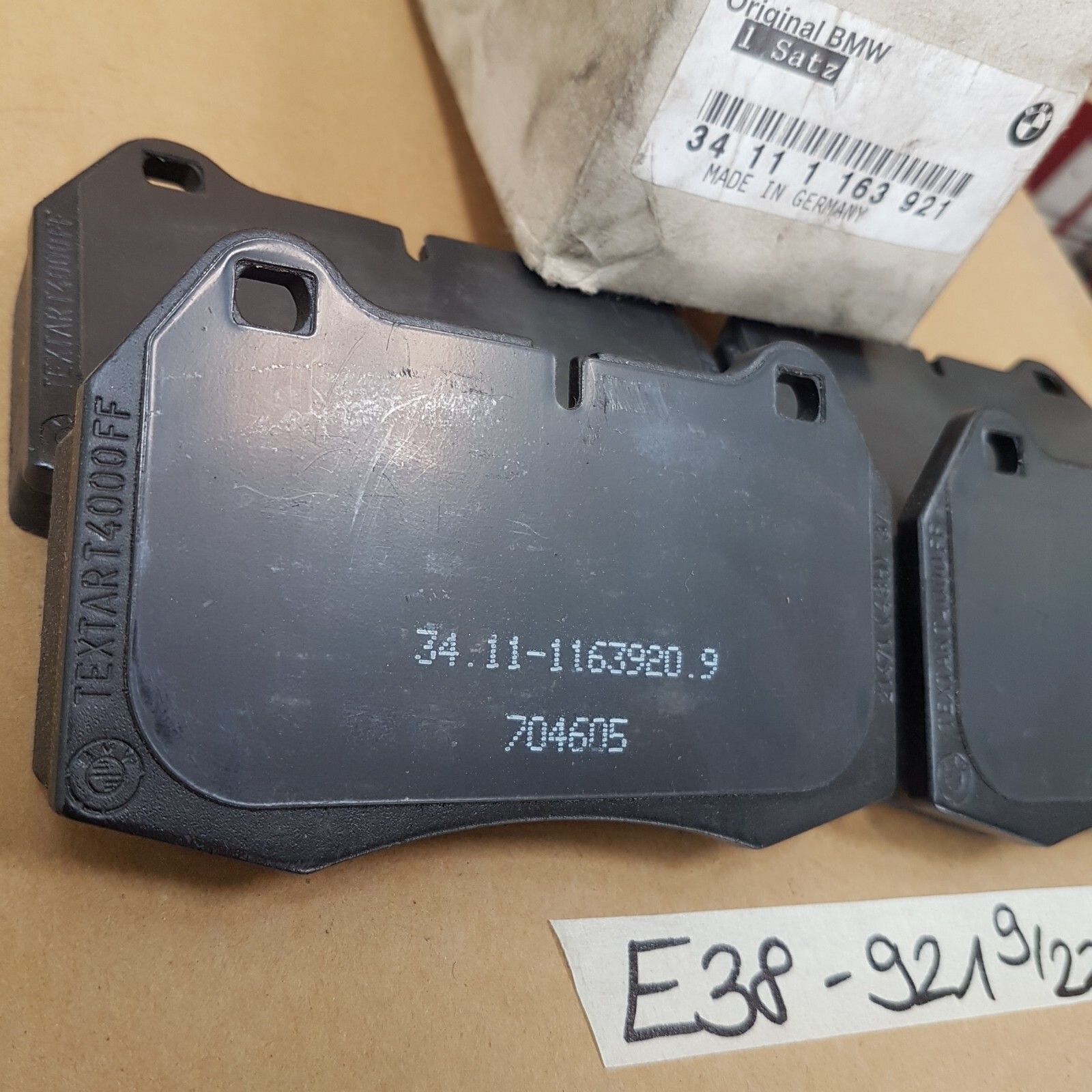 BMW 7er E38 Bremsbeläge 1163921 Satz Bremsbeläge vorne Brems Klötze asbestfrei