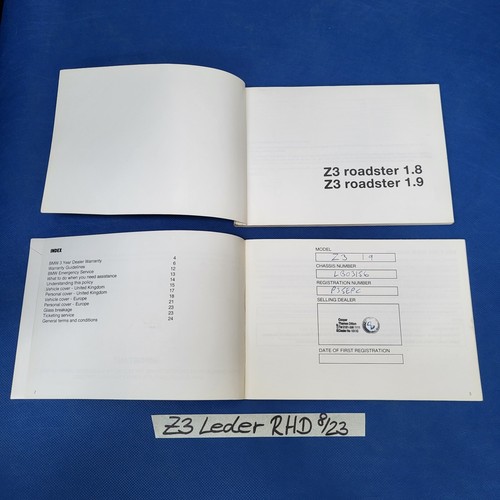 BMW Z3 Roadster Bordmappe Echt Leder  Handbuch Betriebsanleitung Englisch