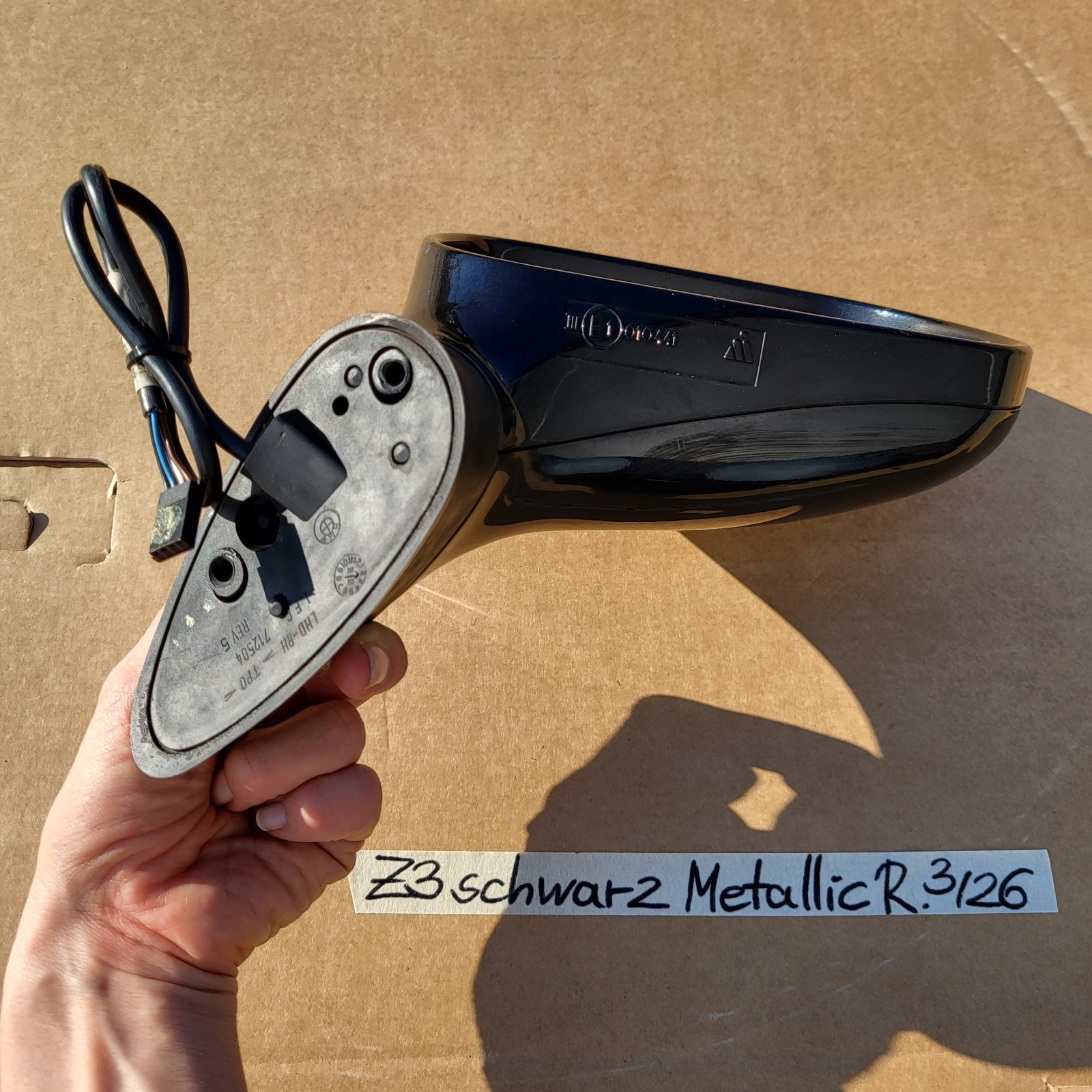 BMW Z3 Roadster + Coupe Seiten Außen Spiegel Glas Motor RECHTS Schwarz Metallic